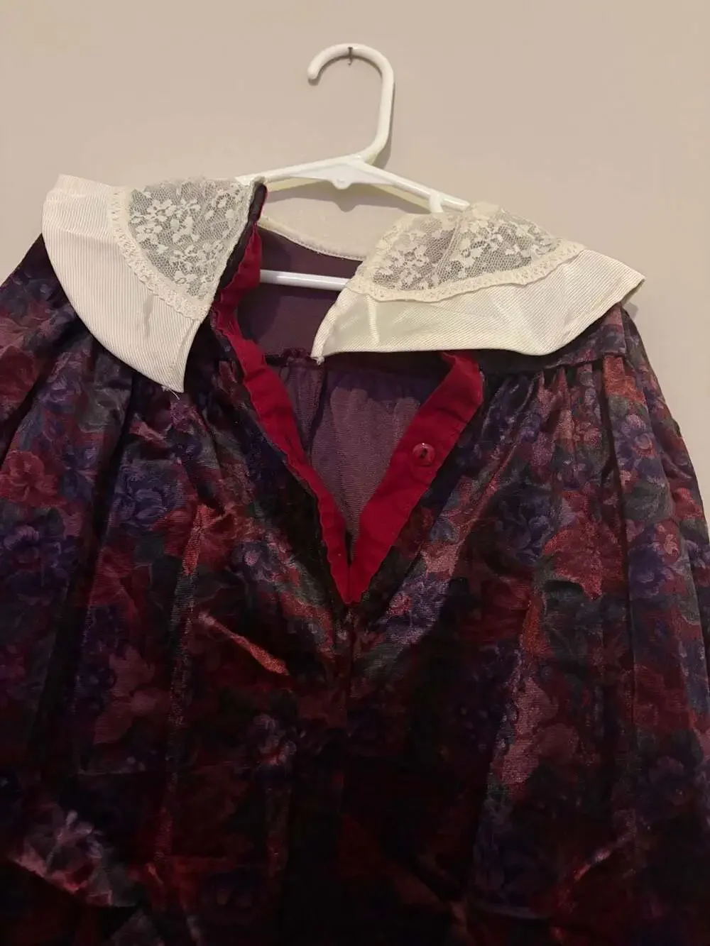 Little Precious Vintage Floral Velvet Baby Romper with Lace Collar Size 18MO